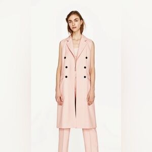 Zara Long WaistCoat Vest Blazer Pastel Pink